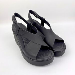 Crocs BROOKLYN High Wedge Sandal Black Womens Size 8